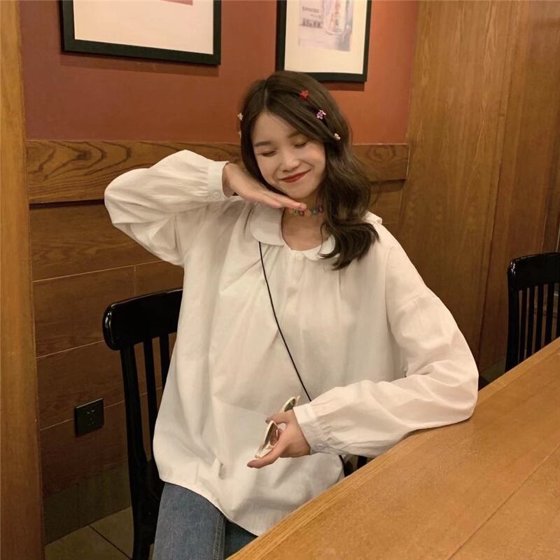 【tops】美人度アップ!韓国系スウィートデザインドールカラーセーターランタンスリーブシャツ