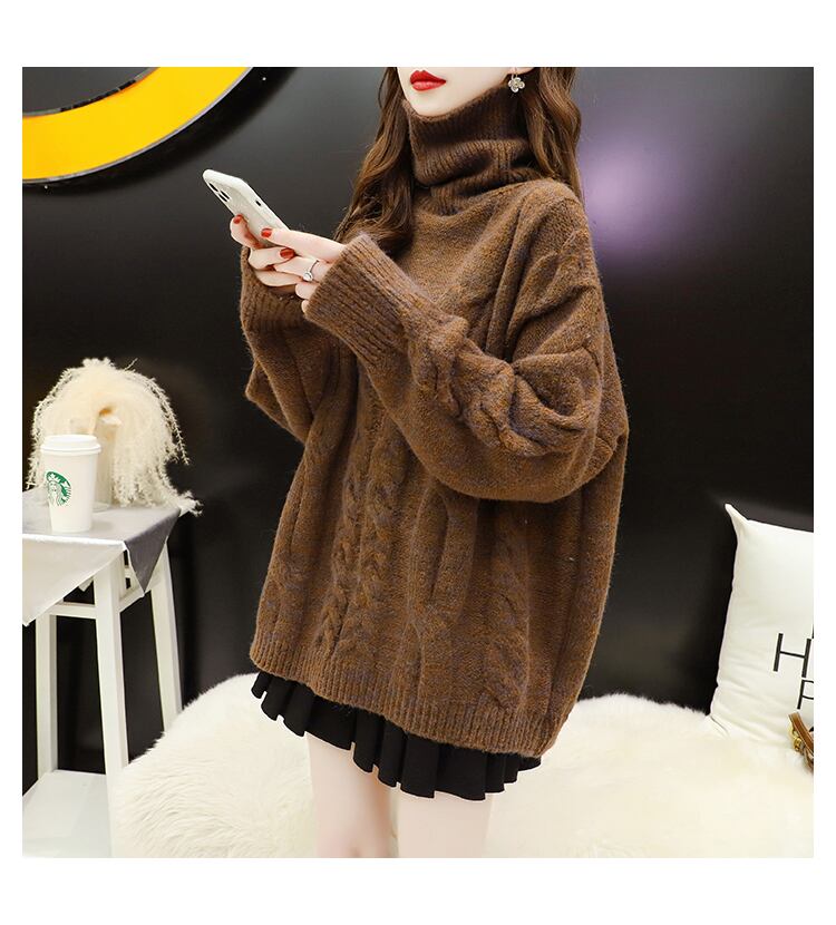 【tops】早い者勝ちハイネック無地レトロニットセーター3色