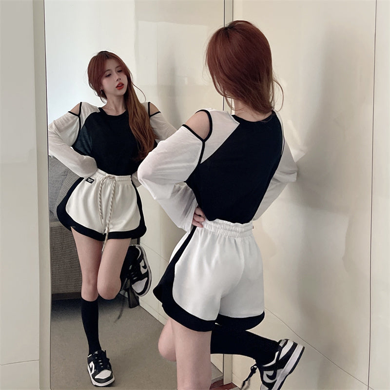 【Set】配色2点セットTシャツ+ショートパンツ W13232
