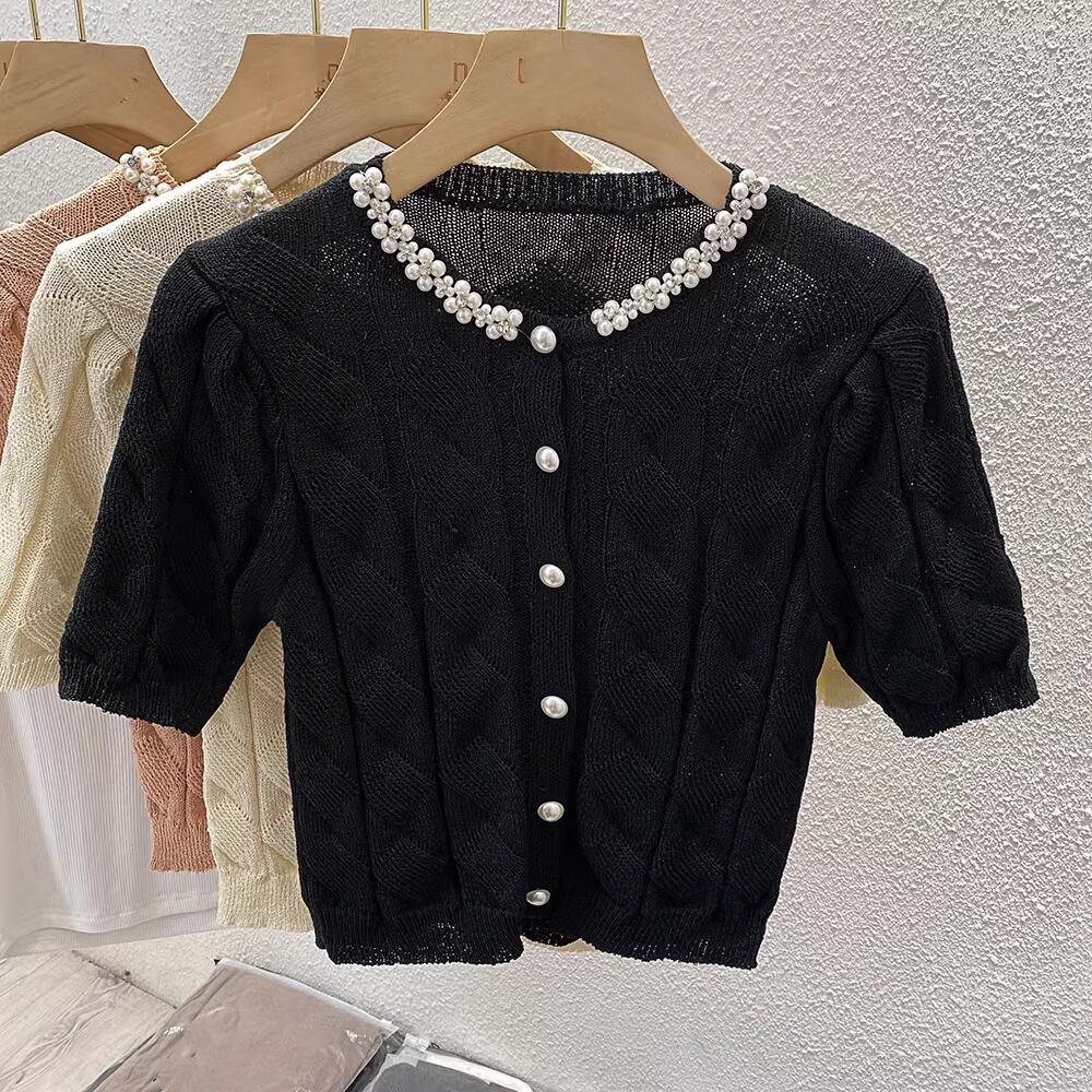 【outer】半袖パールニットカーデ M21875