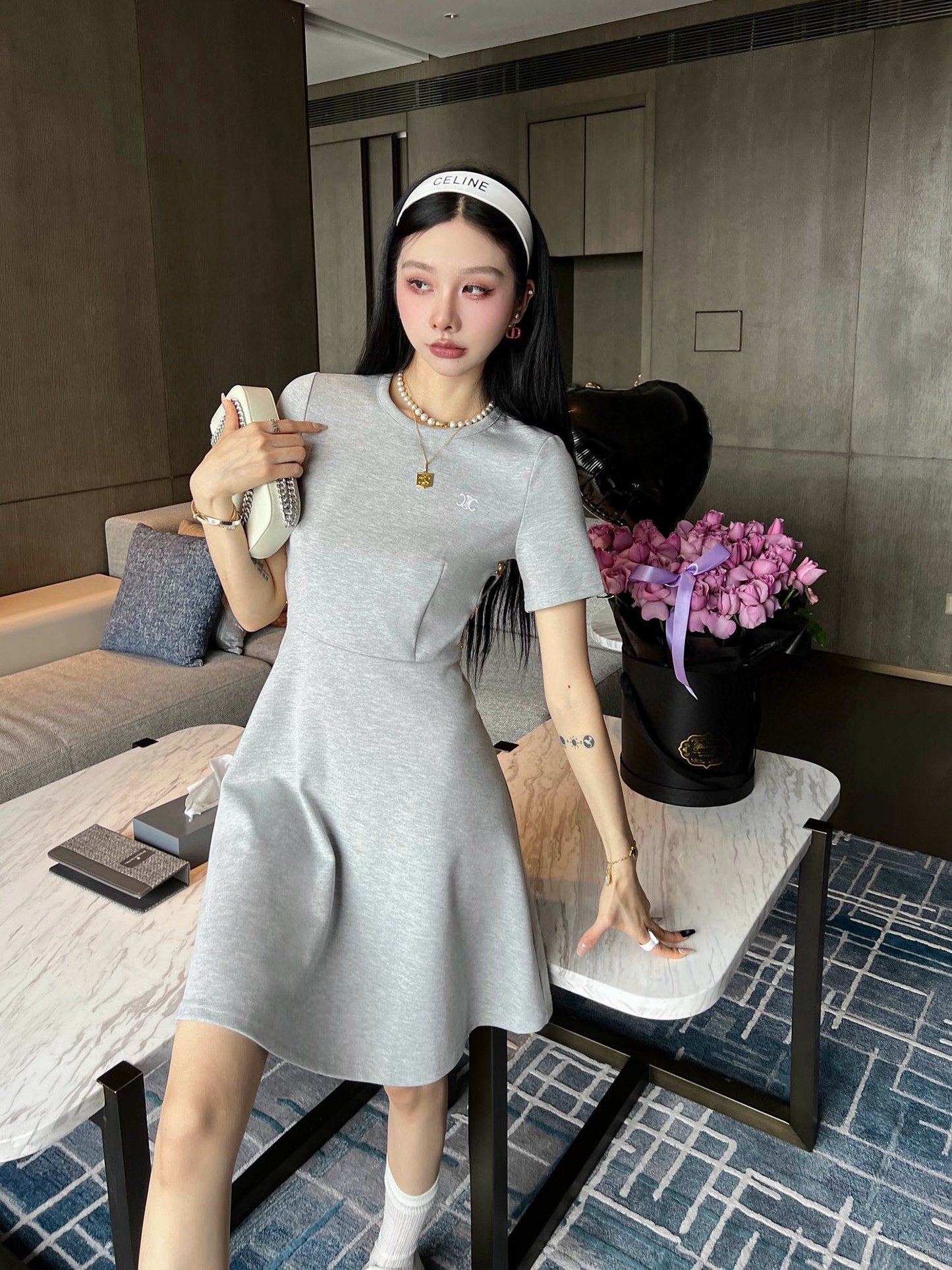 【Dress】ウエスト透かし彫りワンピース W11964