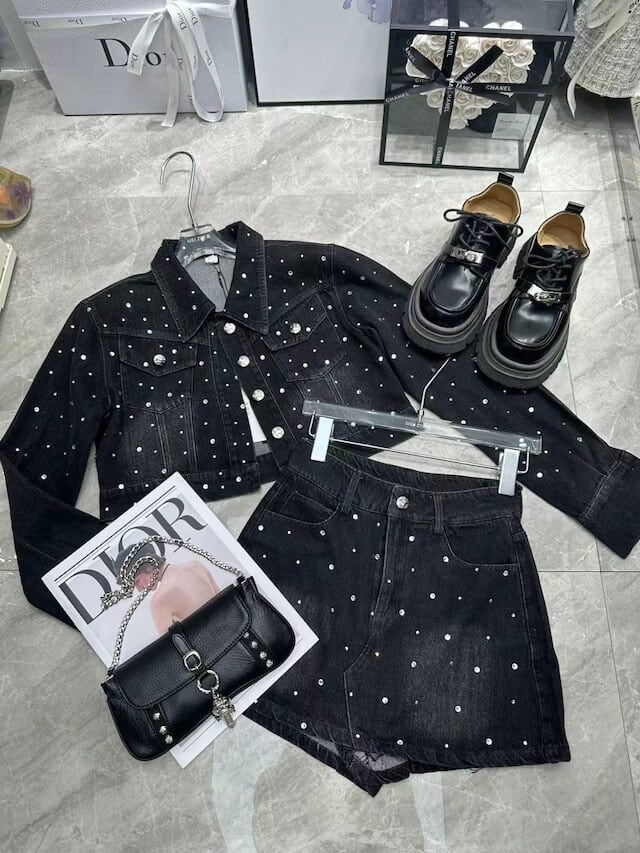 【Set】長袖デニムジャケット+スカートセットアップ W11758