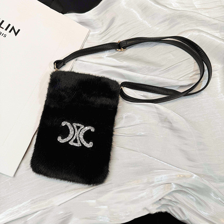 【雑貨】フェイクファー携帯電話バッグ W14648