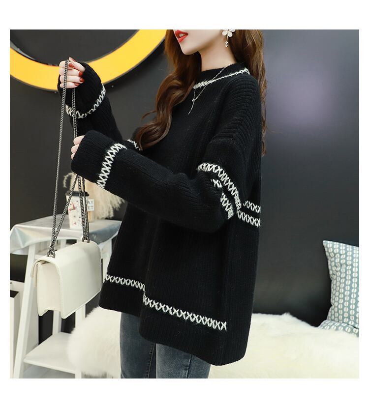 【tops】秋新作韓国系超人気ラウンドネックセーターゆったり3色