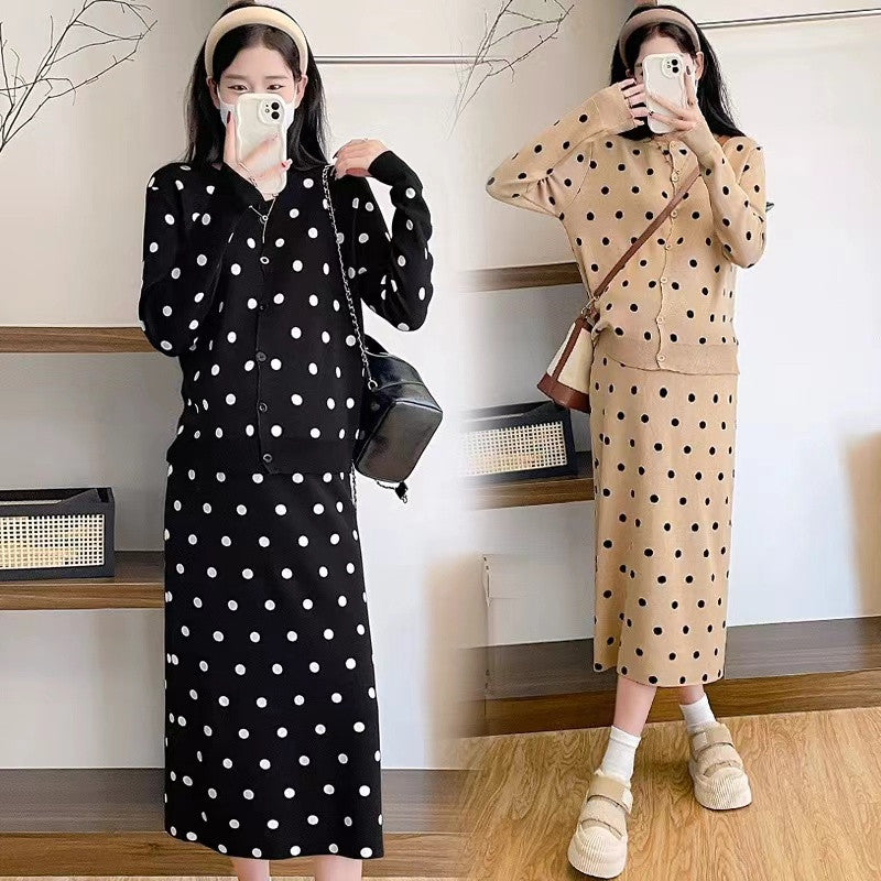 【Set】ドット柄ニット2点セット W14108