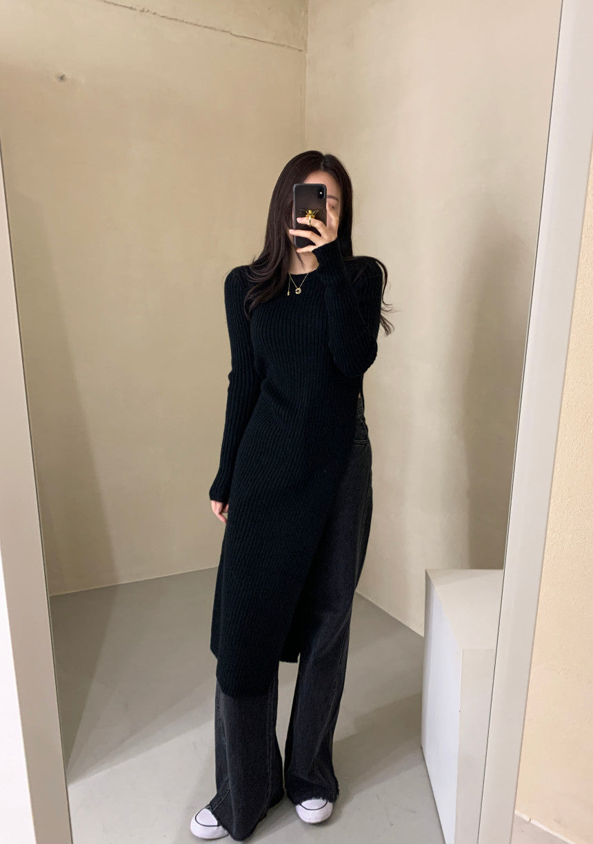 【Dress】スリット入りニットワンピース W13471