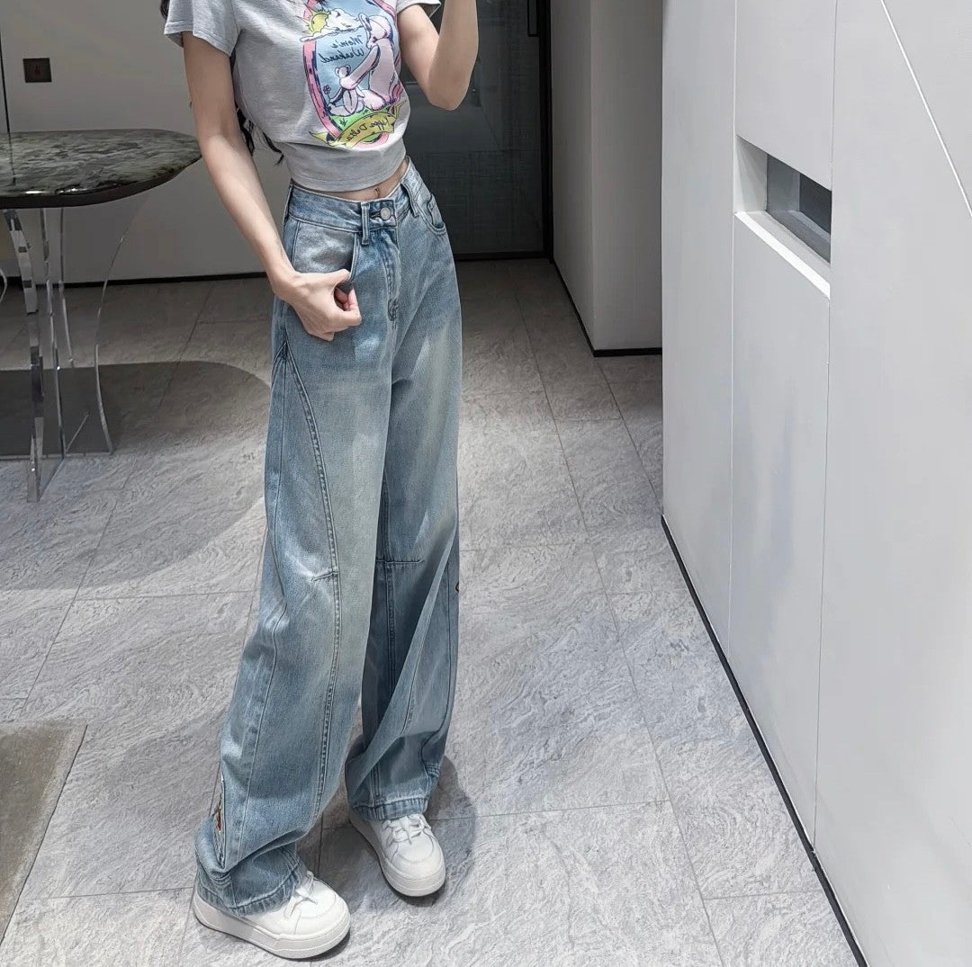 【Bottoms】キャラクター刺繍デニムパンツ T01572