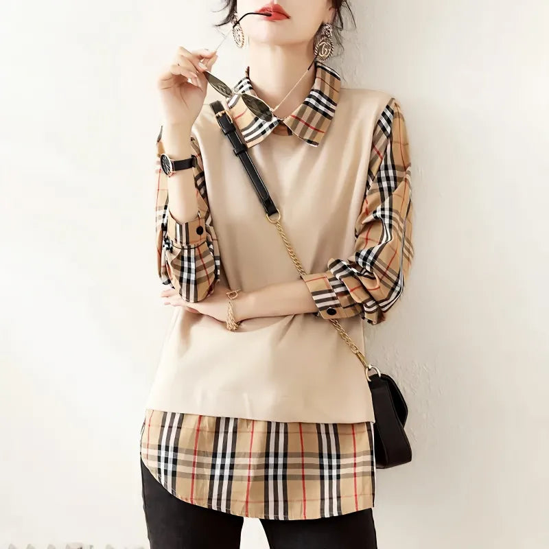 【Tops】フェイクレイヤードシャツ W13811
