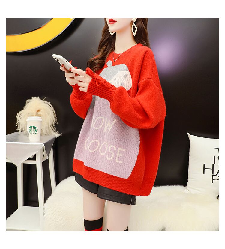 【tops】大人可愛い!スウィートキャンパスラウンドネックセーター2色