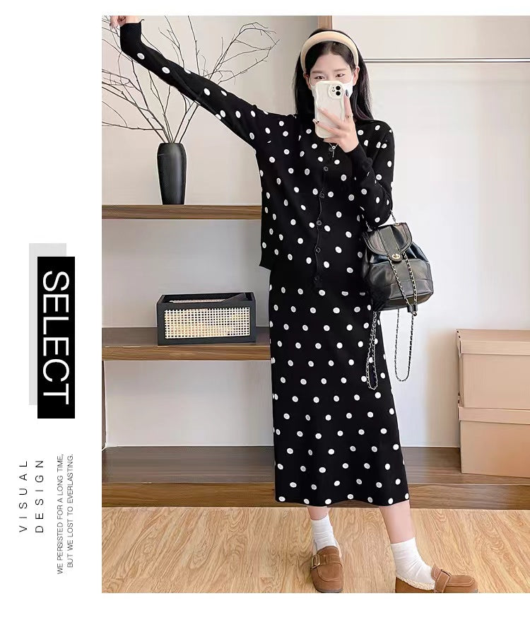 【Set】ドット柄ニット2点セット W14108