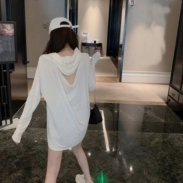 【Tops】2色長袖フード付きTシャツ W14304