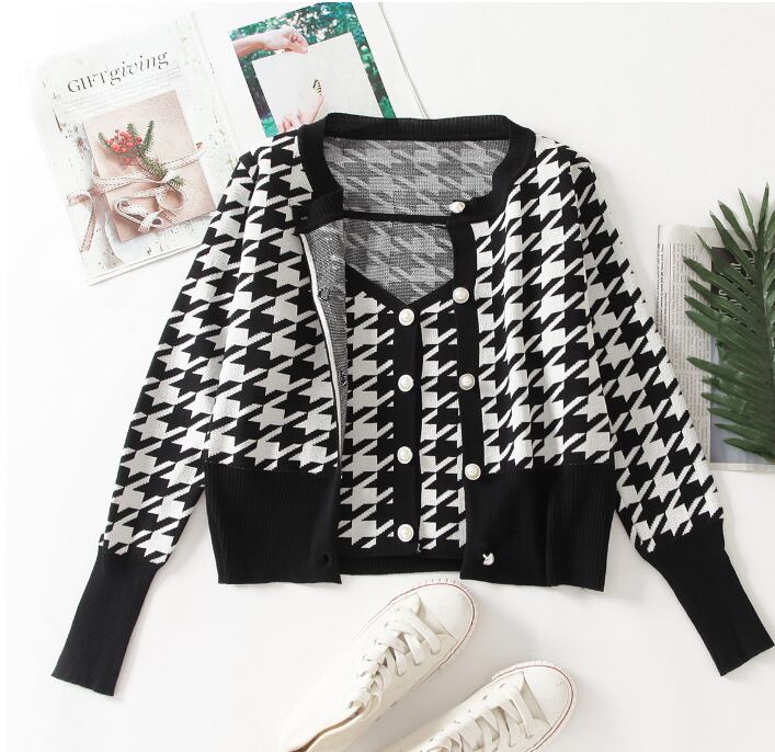 【set】韓国千鳥格のカットソーのキャミソール2点セット