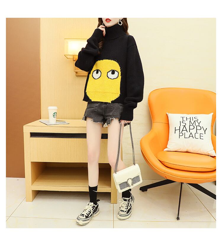 【tops】今季マストバイハイネックカートゥーンニットセーター2色