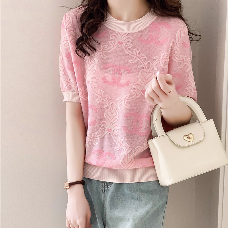 【Tops】薄い半袖ニット W13282