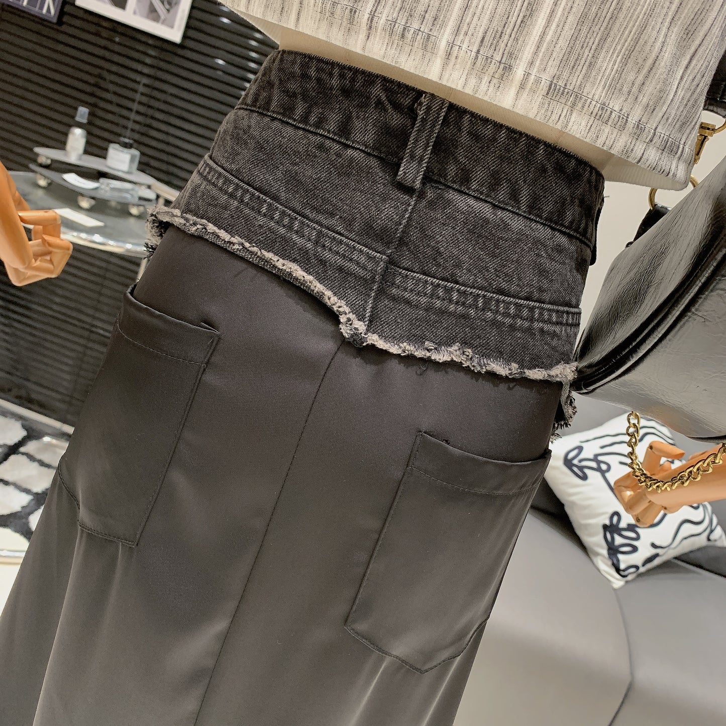 【Bottoms】デニム切替スカート W12608