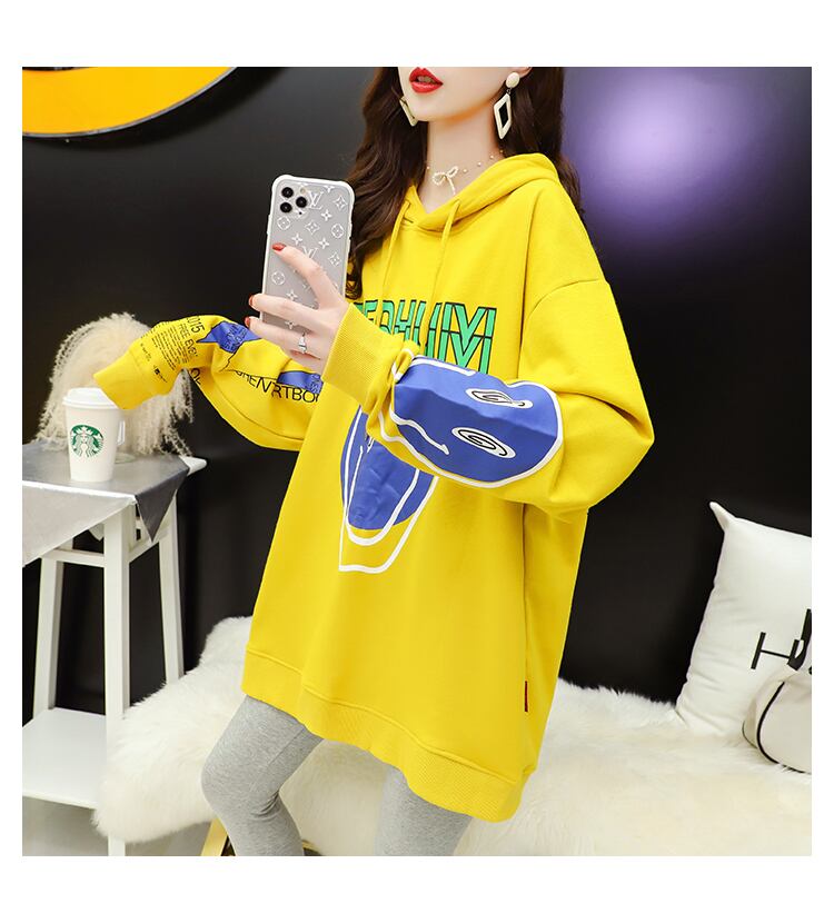 【tops】美人度アップカートゥーンプリントパーカーゆったり2色
