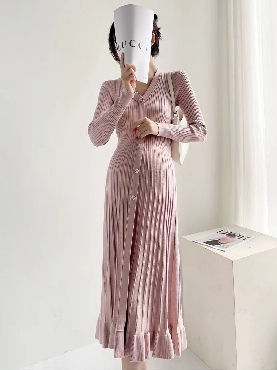 【Dress】Vネックニットワンピース W9614