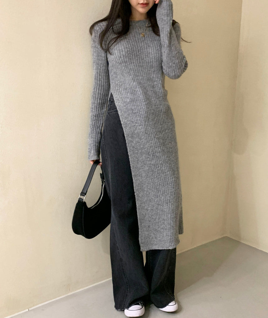 【Dress】スリット入りニットワンピース W13471