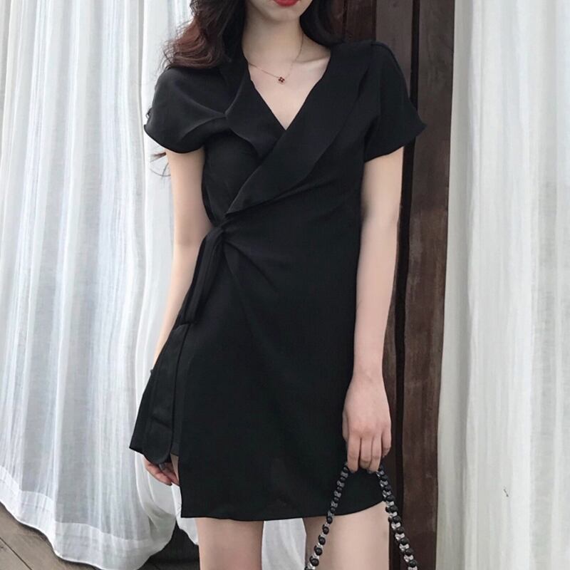 【dress】好感度UP!気質満点エレガントVネックシフォンスカート