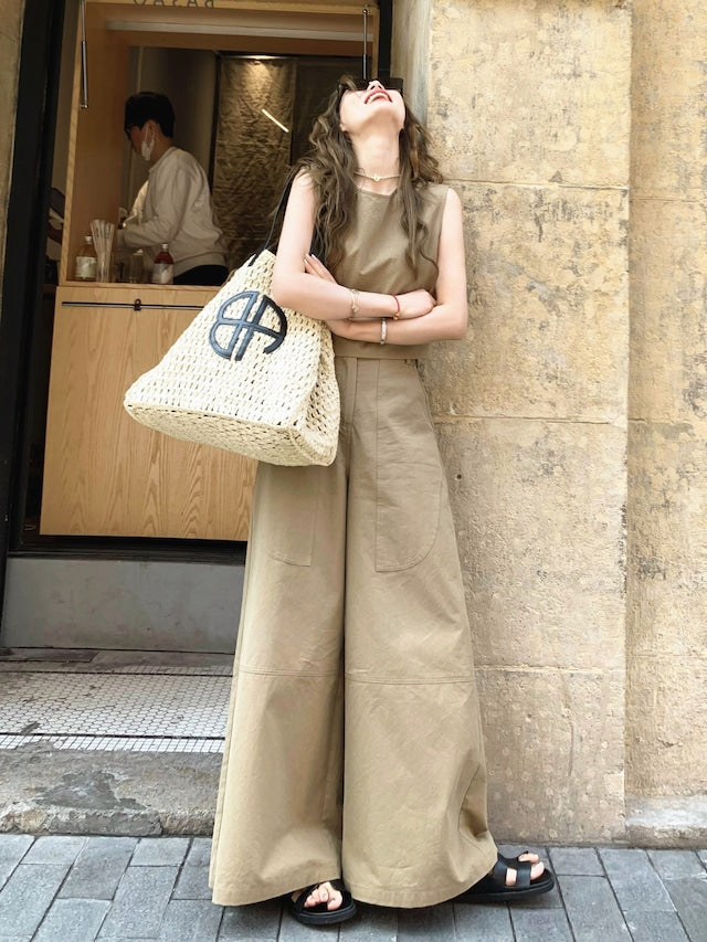 【Set】予約通販~2WAYノースリーブトップス×ワイドパンツセット W11809