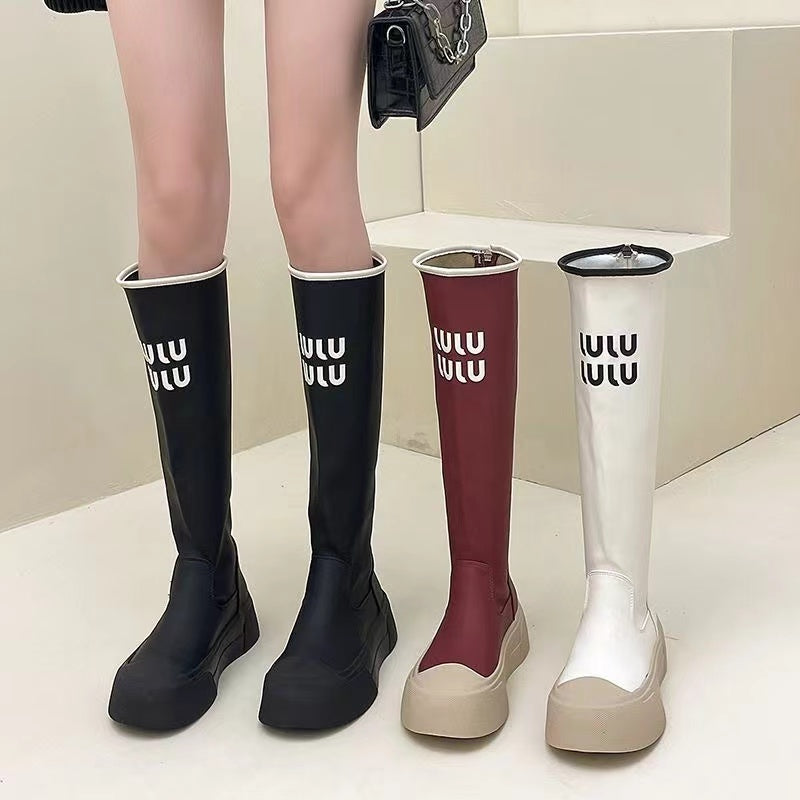 【Shoes】配色ロングブーツ W13840