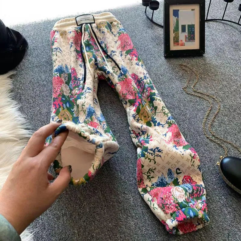 【Bottoms】フラワープリント裏起毛パンツ W9797