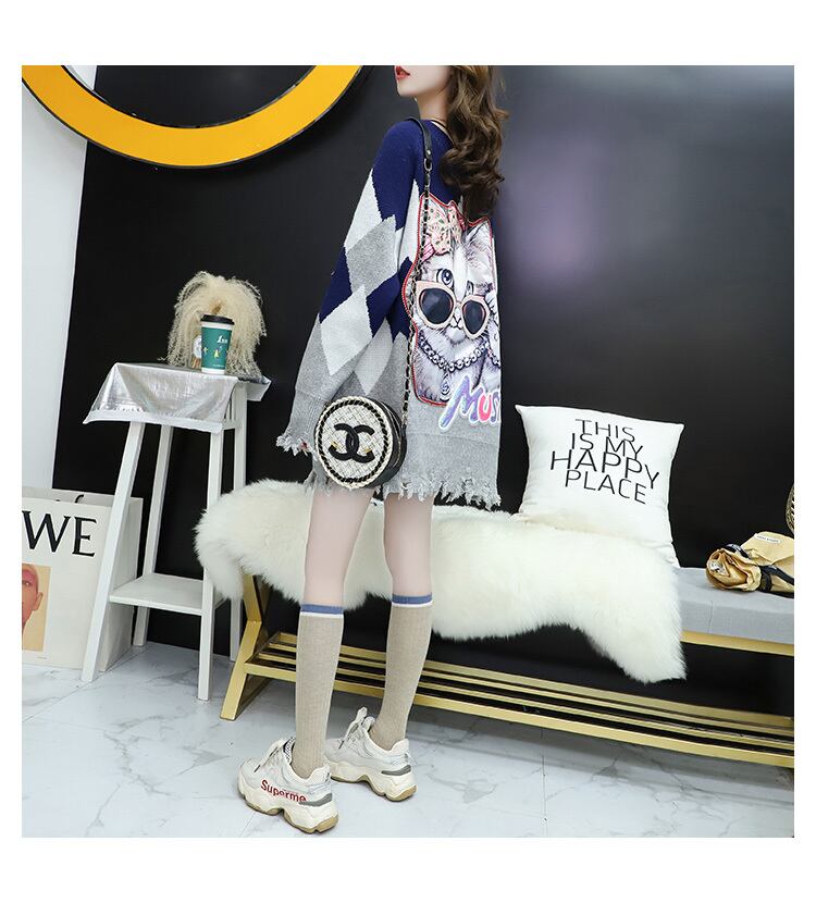 【tops】ファッションラウンドネック不規則 イレギュラーセーター2色