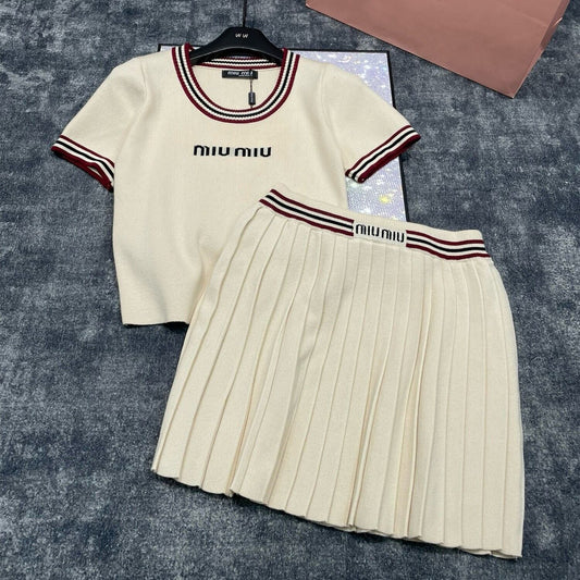 【set】半袖ニットトップス×プリーツスカートセット N2462