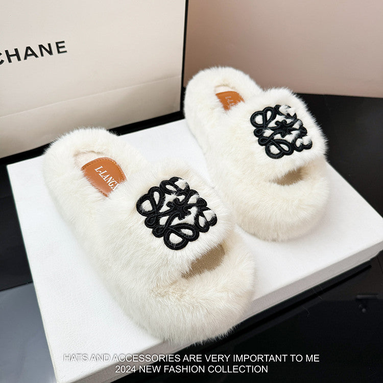 【Shoes】3色選択可ファースリッパ W13761