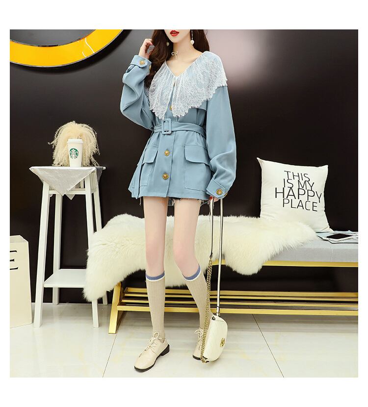 【outer】美人度アップファッション洋気ウインドブレーカーレース切り替え