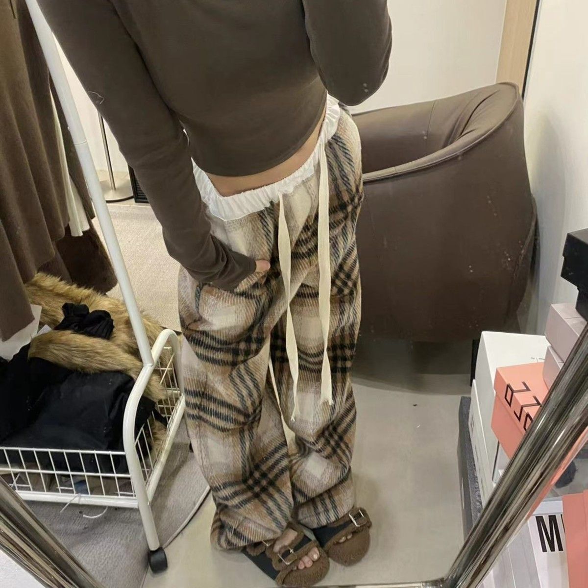 【Bottoms】チェック柄ワイドパンツ Z7979