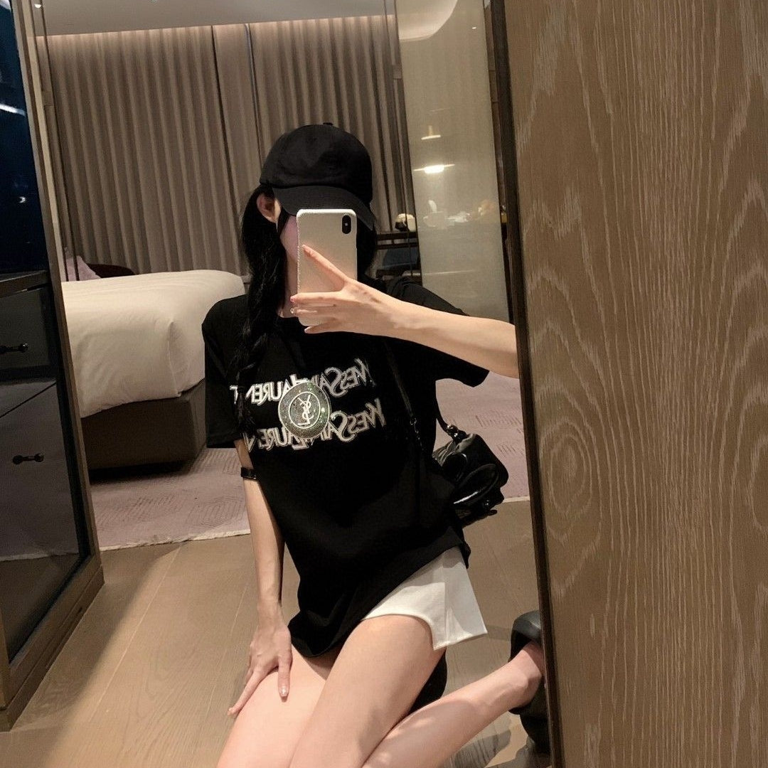【Tops】ラインストーンTシャツ T01624