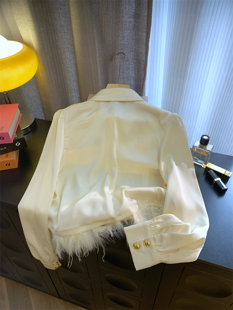 【Tops】高級感ファーシャツ W13456