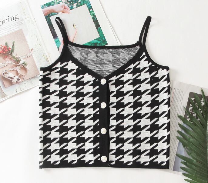 【set】韓国千鳥格のカットソーのキャミソール2点セット