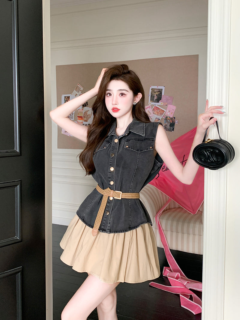 【Set】セットアップ ベスト + スカート W12034