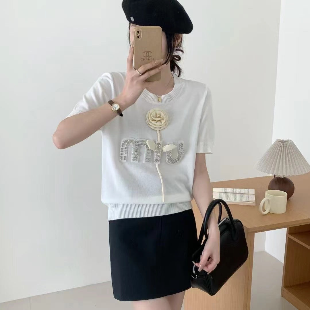 【Tops】2色展開ダイヤモンドTシャツ W11885