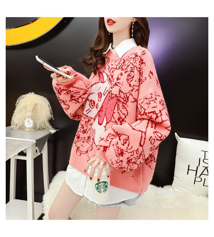 【tops】大人可愛い!スウィートラウンドネックセーター2色