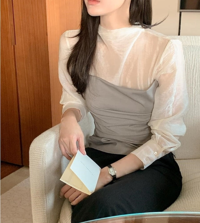 【Tops】フェイクレイヤードブラウス W10351