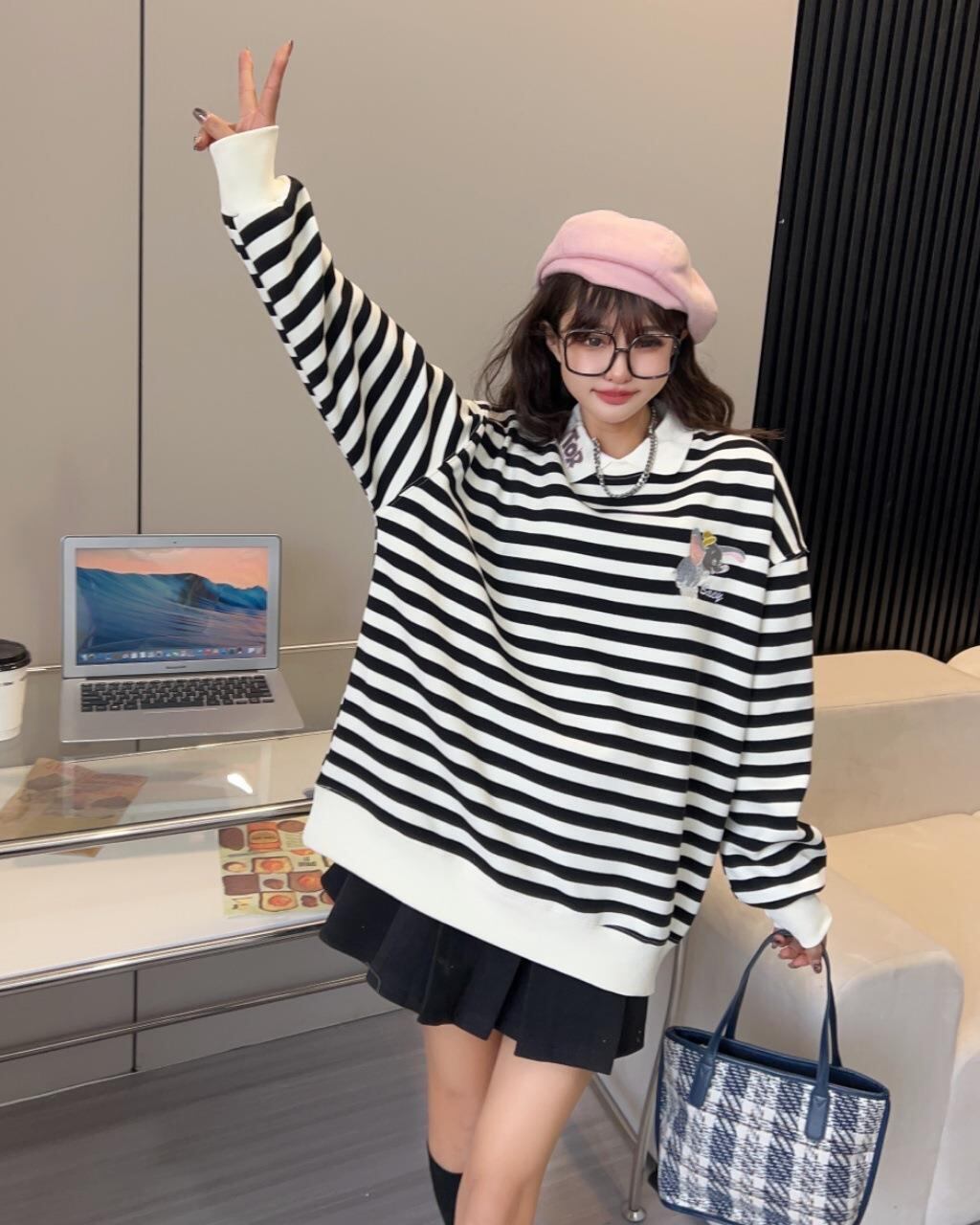 【tops】ボーダー柄スウェット W10527