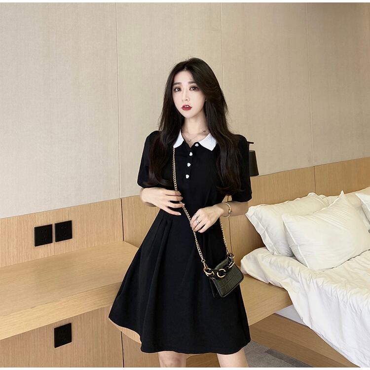 【dress】美人度アップ韓国系レトロスウィートPOLOネックワンピース