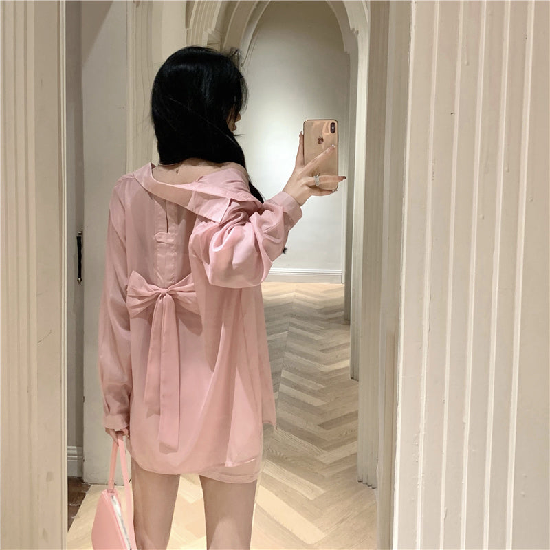 【Tops】UVカット薄いシャツ W12348