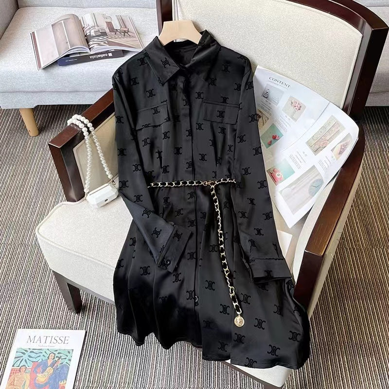 【Dress】長袖プリントシャツワンピース W10962
