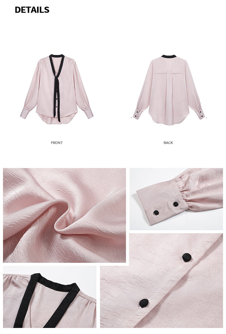 【Tops】リボン長袖ブラウス W13189