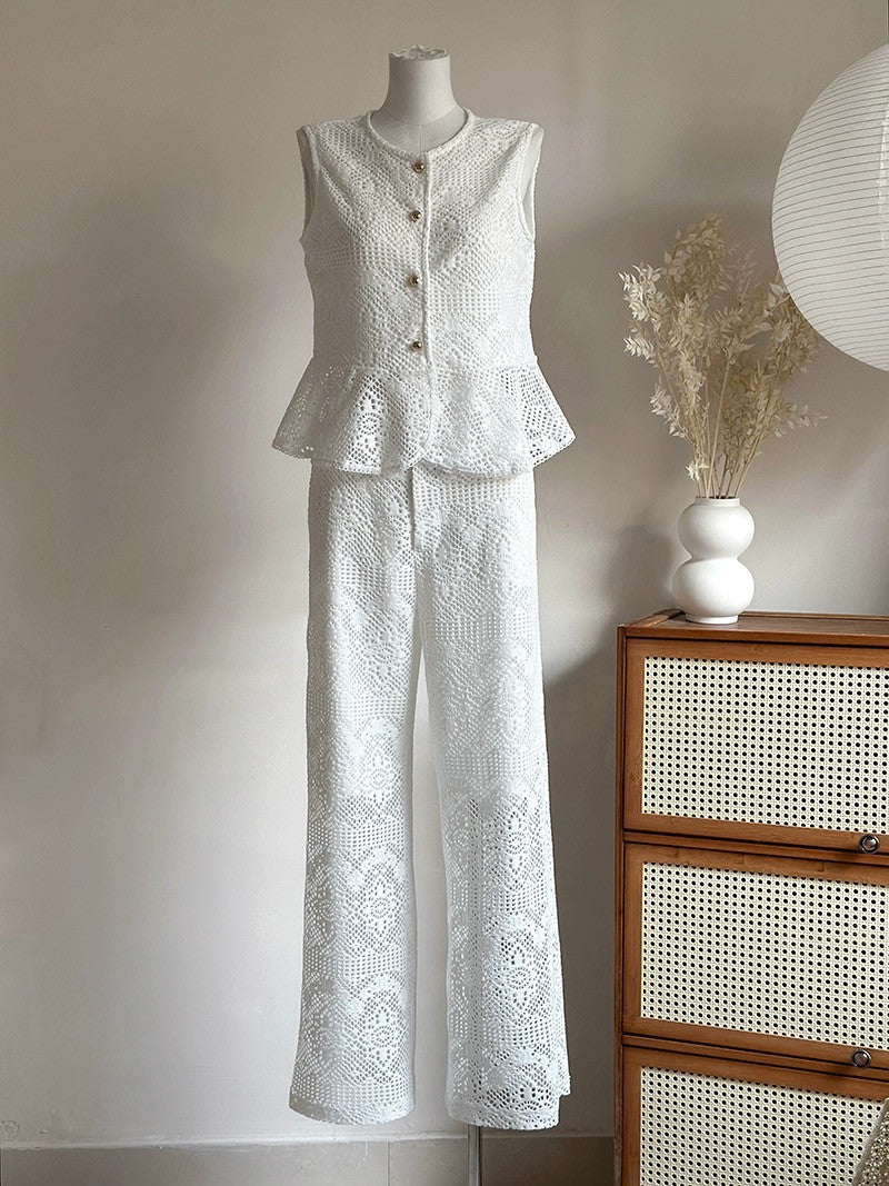 【Set】レース2点セット タンクトップ+パンツ W11876