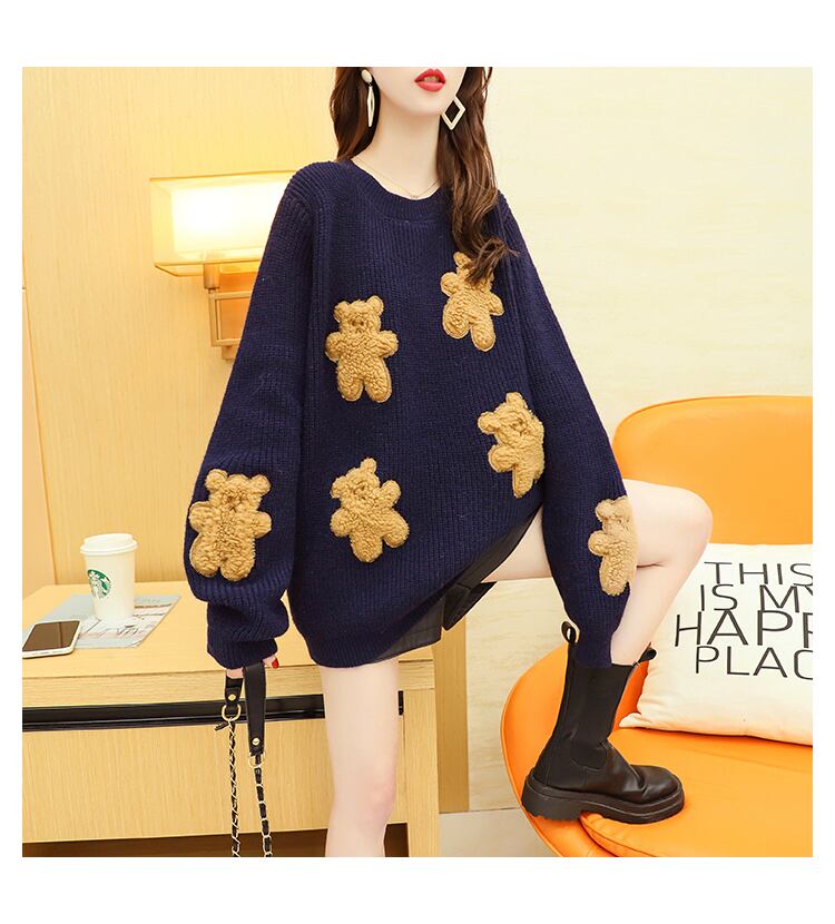 【tops】大人可愛い!スウィートラウンドネックニットセーター2色