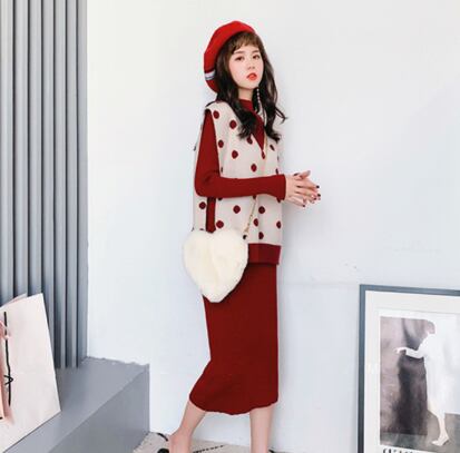 【set】超人気商品新商品ドット柄セーター2点セット