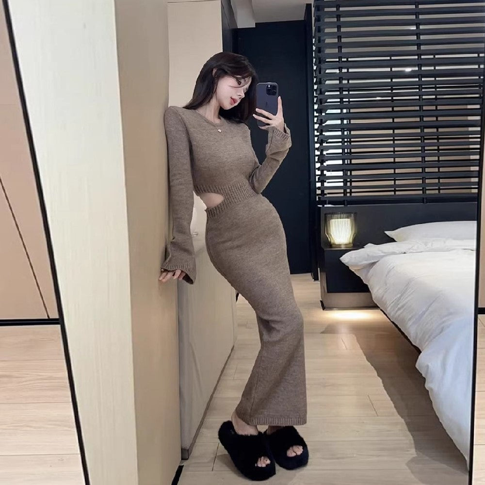 【Dress】透かし彫りニットワンピース Z7096
