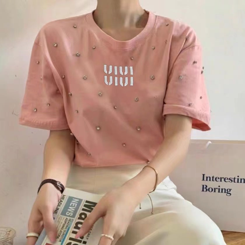 【Tops】4色選択可ダイヤモンドTシャツ W12404