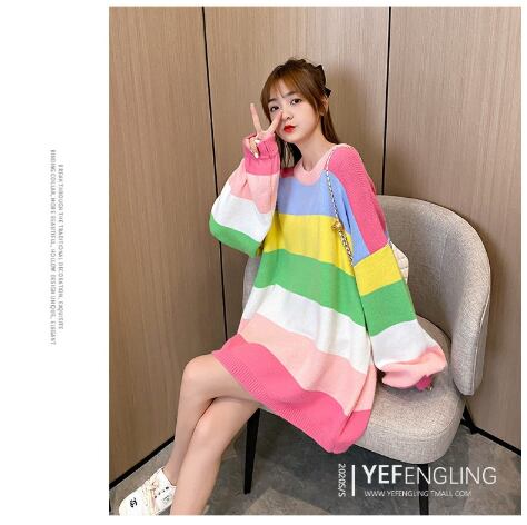 【tops】大人可愛い!スウィートストライプ柄切り替えセーター2色