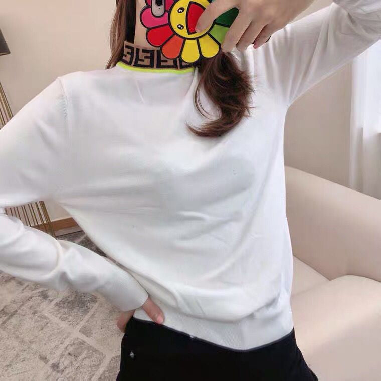 【Tops】2色展開配色ニット W14692